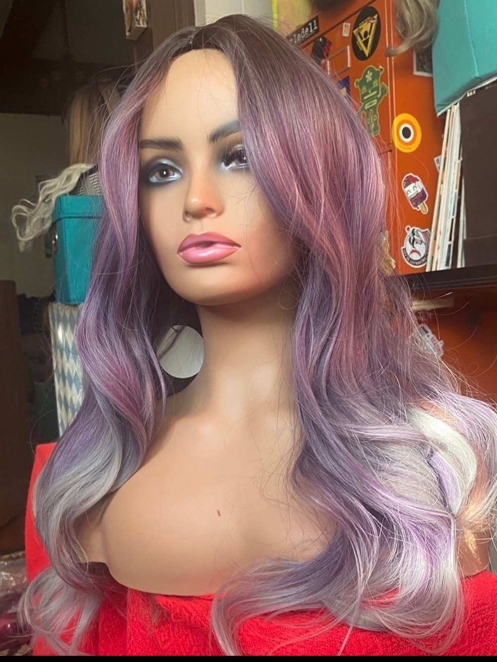 Multi purple wig with roots